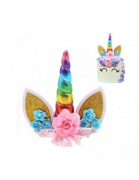 CAKE TOPPER UNICORNIO ARCOIRIS DECORACIoN TARTAS