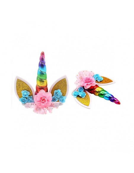 CAKE TOPPER UNICORNIO ARCOIRIS DECORACIoN TARTAS