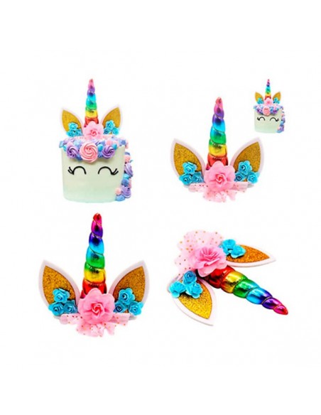 CAKE TOPPER UNICORNIO ARCOIRIS DECORACIoN TARTAS