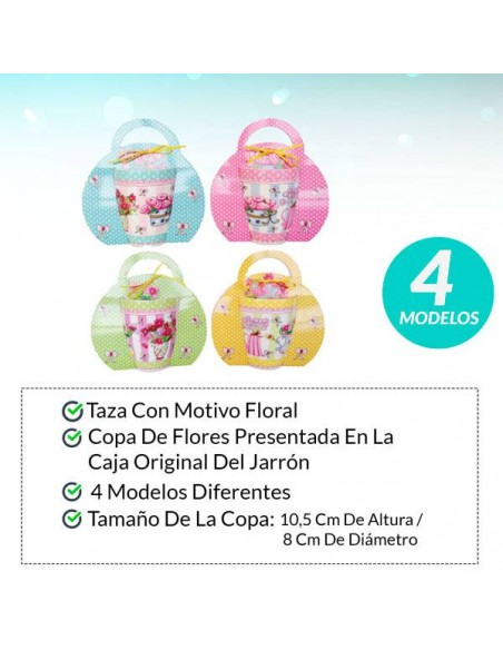 SET 12 TAZAS FLORES PRESENTADA EN ORIGINAL