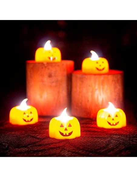 EXPOSITOR 12 VELAS CON LUZ HALLOWEEN CALABAZA