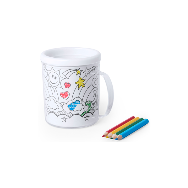 TAZA PARA COLOREAR 320 ML 4 LaMINAS LaPICES