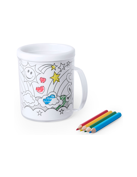 TAZA PARA COLOREAR 320 ML 4 LaMINAS LaPICES